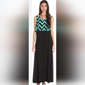 Enfocus Studio Women's Plus Size Black/Teal Chevron Maxi Dress 20W